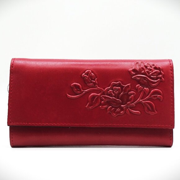 PATRICIA NASH Terresa Genuine Tooled Rosewood Color Leather Trifold Wallet - Picture 1 of 8